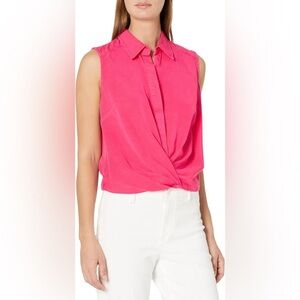 KUT from the Kloth Renata front twist tank top Large hot pink v-neck collared
